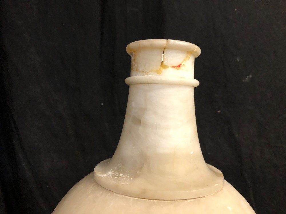 C19th large alabaster vase with carved birds  View VIII