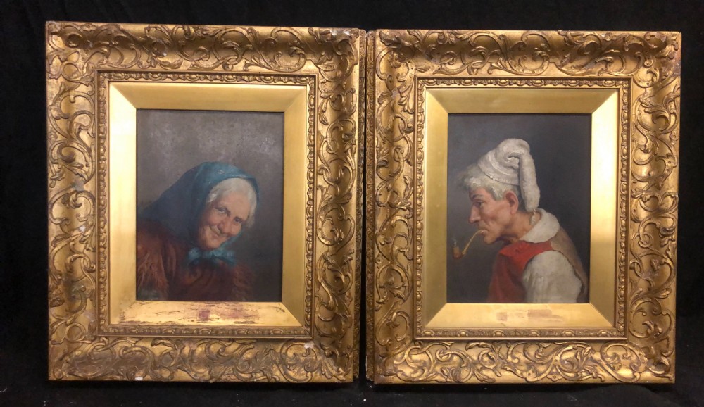 Pair of oil paintings of an old man and a woman, Italian ( M Bicci ) napoli