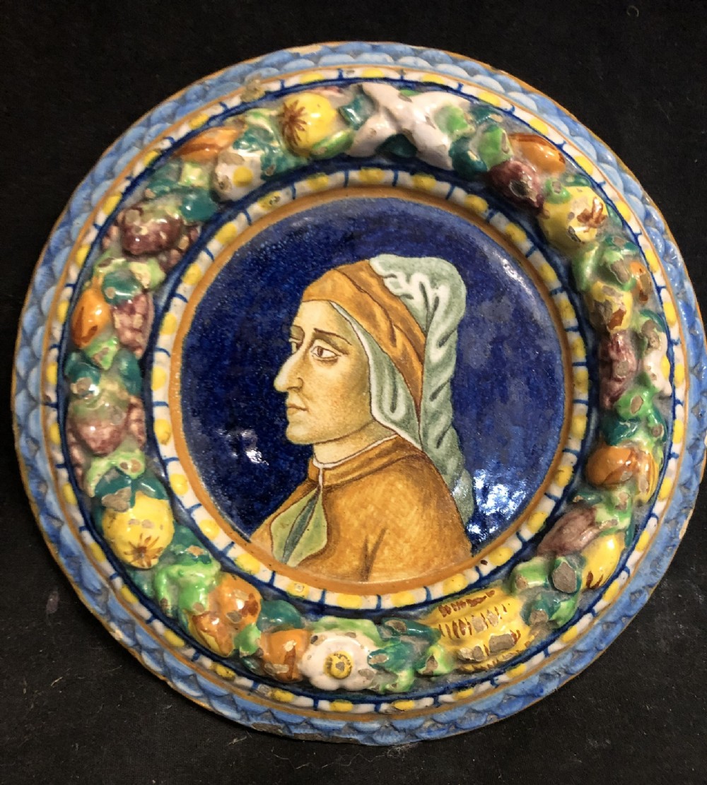 C19th maiolica wall plaque of a man 