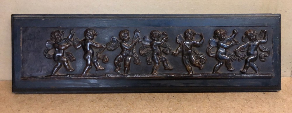 C18th cast bronze plaque of bacchalian cherubs  View II