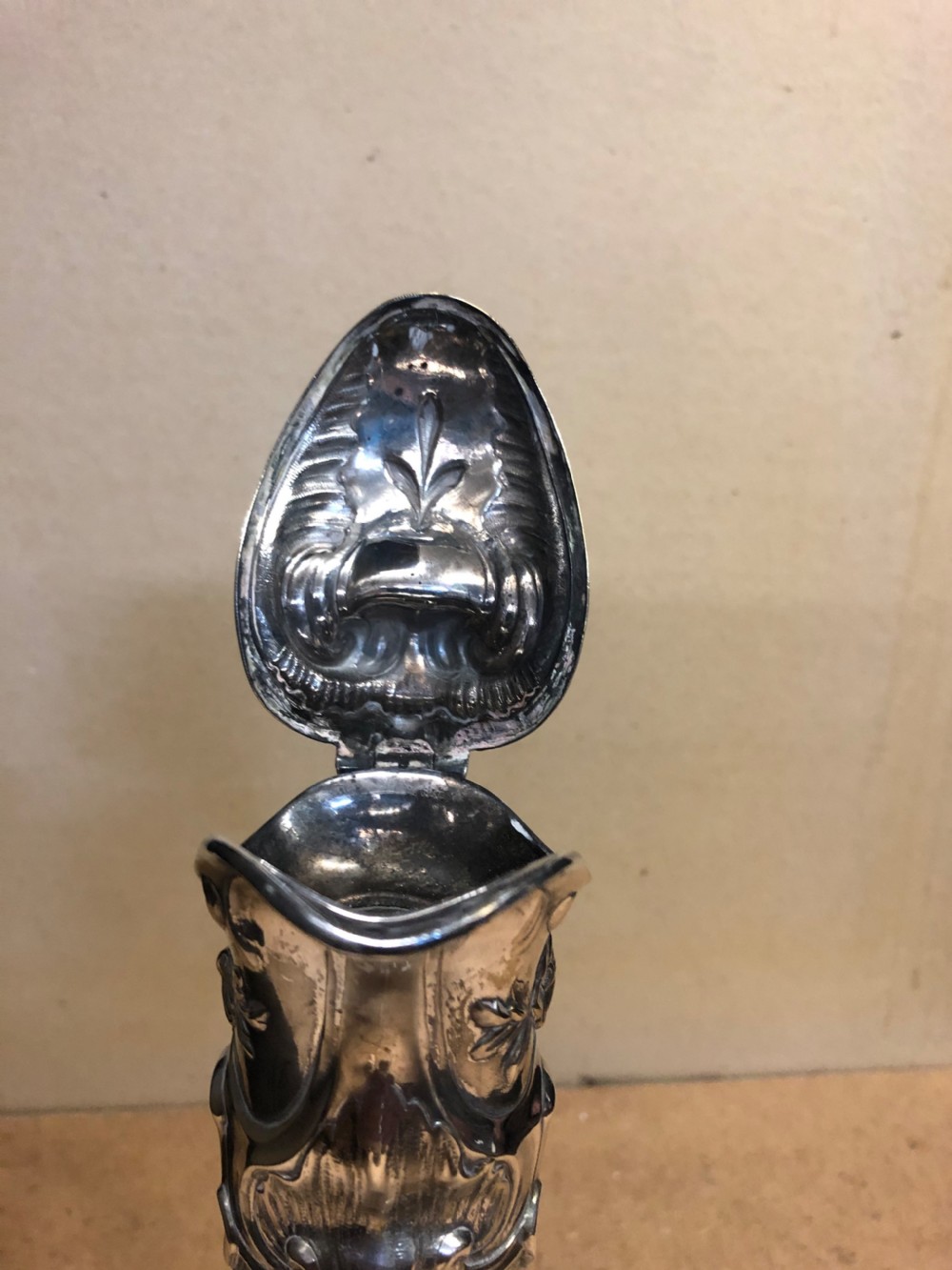 C19th claret jug with plated lid and handle  View VI