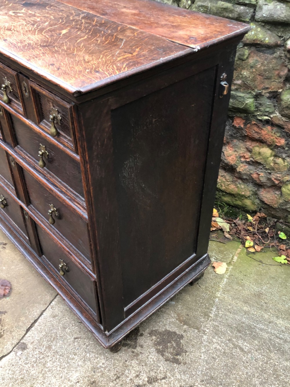 Small C18th block fronted chest of five drawers  View V