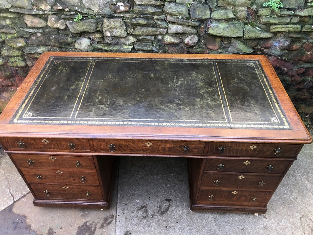 C19th Large oak pedestal desk  View III