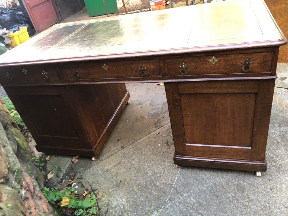 C19th Large oak pedestal desk  View VI