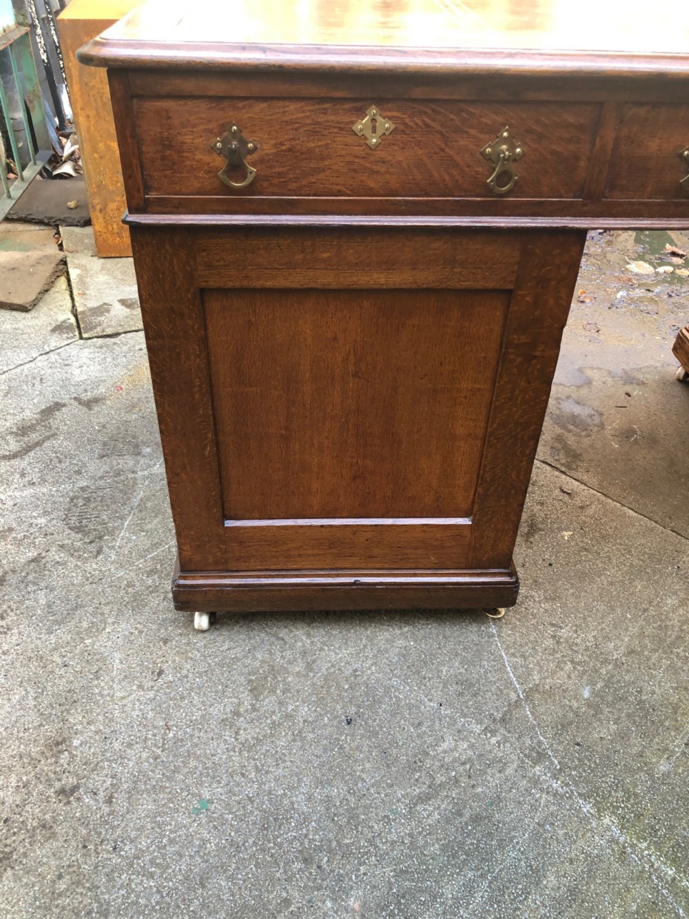 C19th Large oak pedestal desk  View VII
