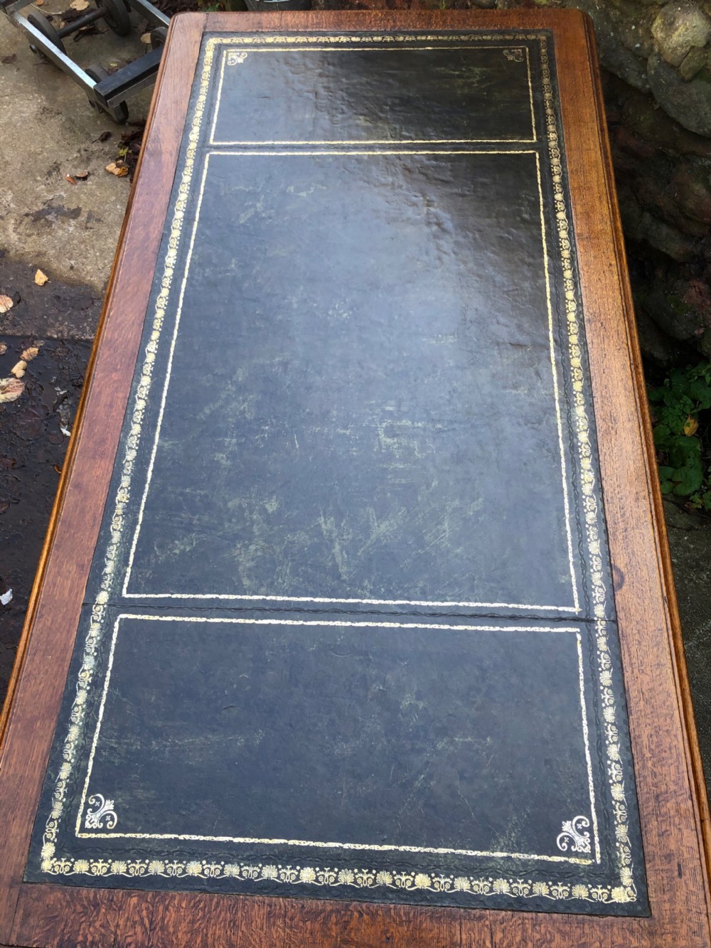 C19th Large oak pedestal desk  View VIII