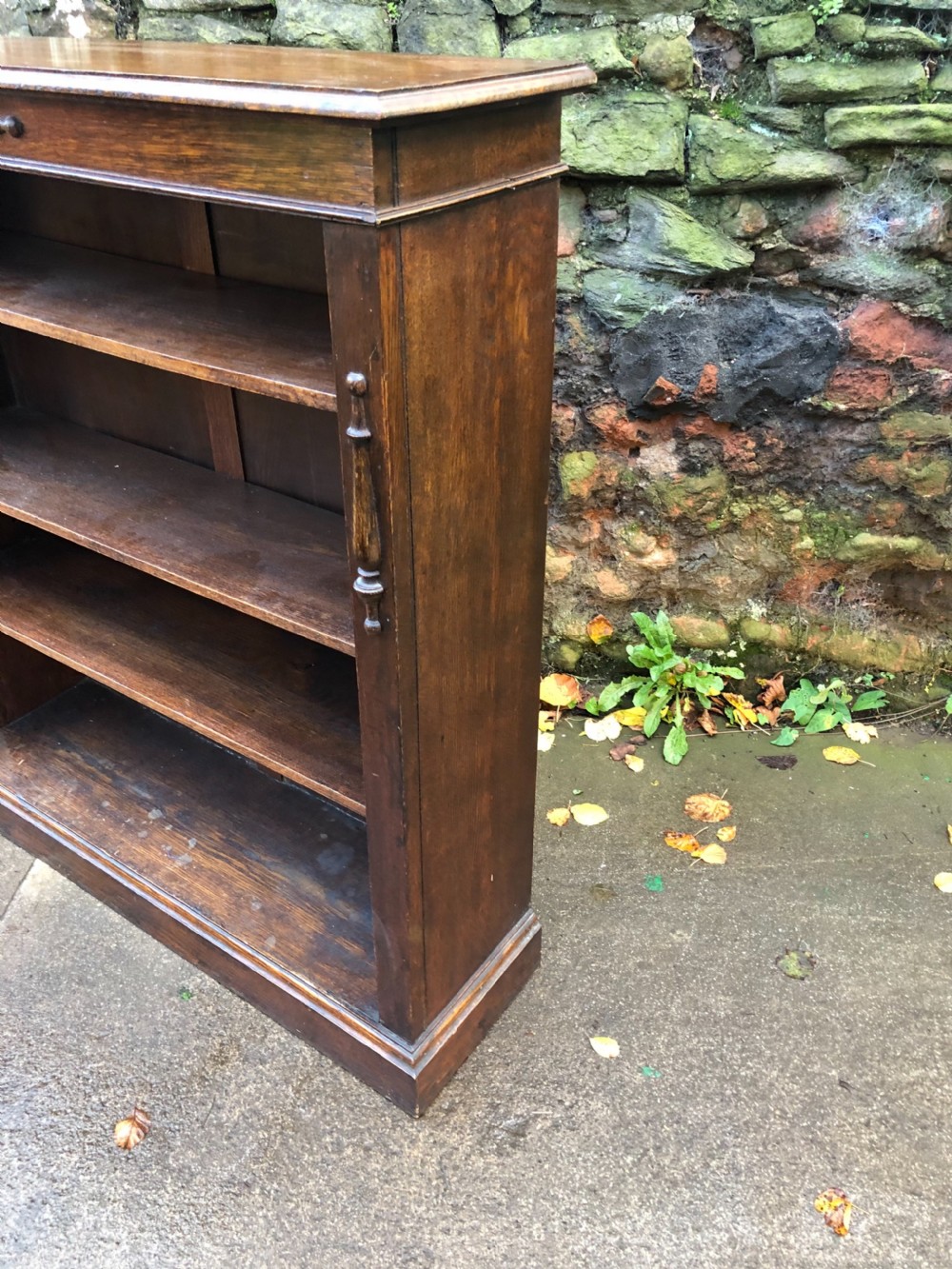Edwardian oak open bookcase  View IV