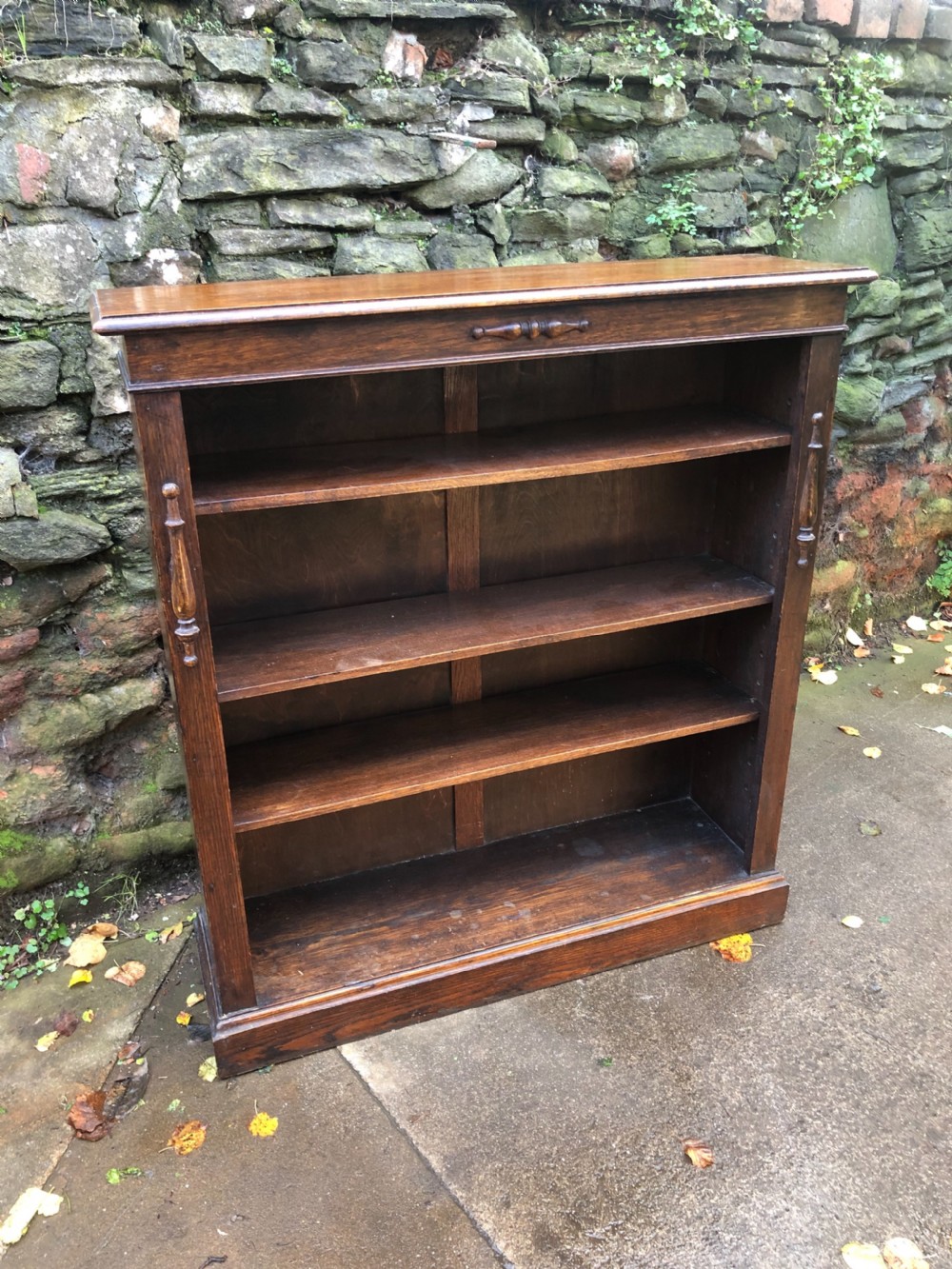 Edwardian oak open bookcase  View IX