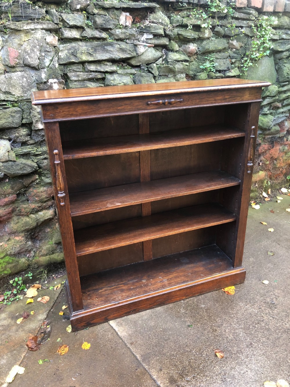 Edwardian oak open bookcase  View X