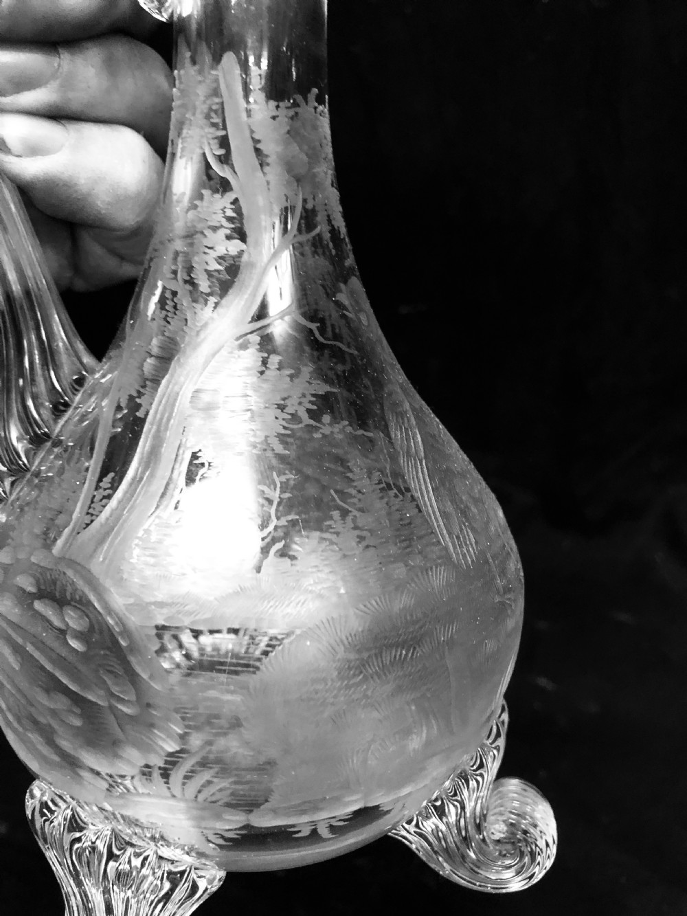 C19th cut glass and etched glass liquor decanter  View X