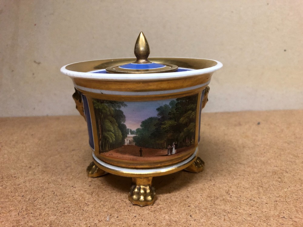 Early C19th painted and gilded inkwell by Worcester 