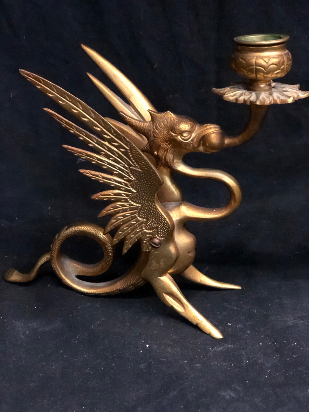 C19tg pair of gilt bronze candlesticks shaped as griffins View III