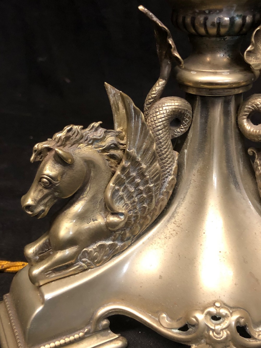Edwardian plated table lamp with hippocampus to the base View II