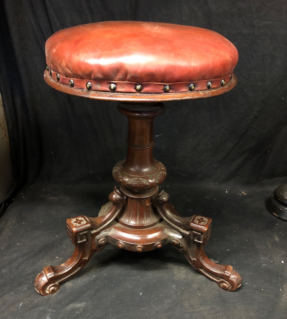 C19th walnut adjustable piano stool View II