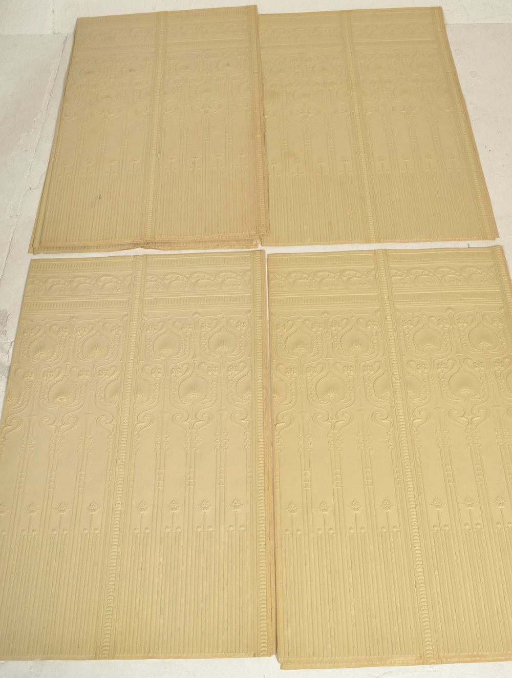 Ten original late C19th art nouveau putty based lincrusta relief wall paper panels 