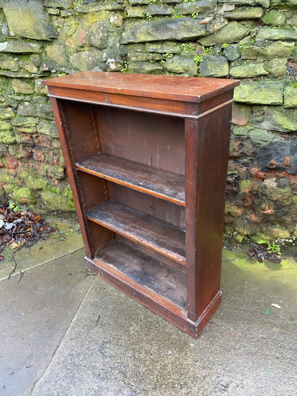C19th walnut veneered open bookcase View II