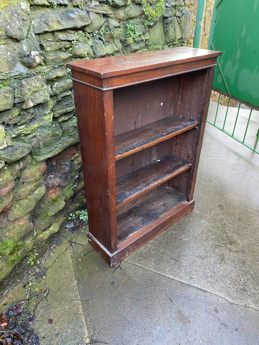 C19th walnut veneered open bookcase View III