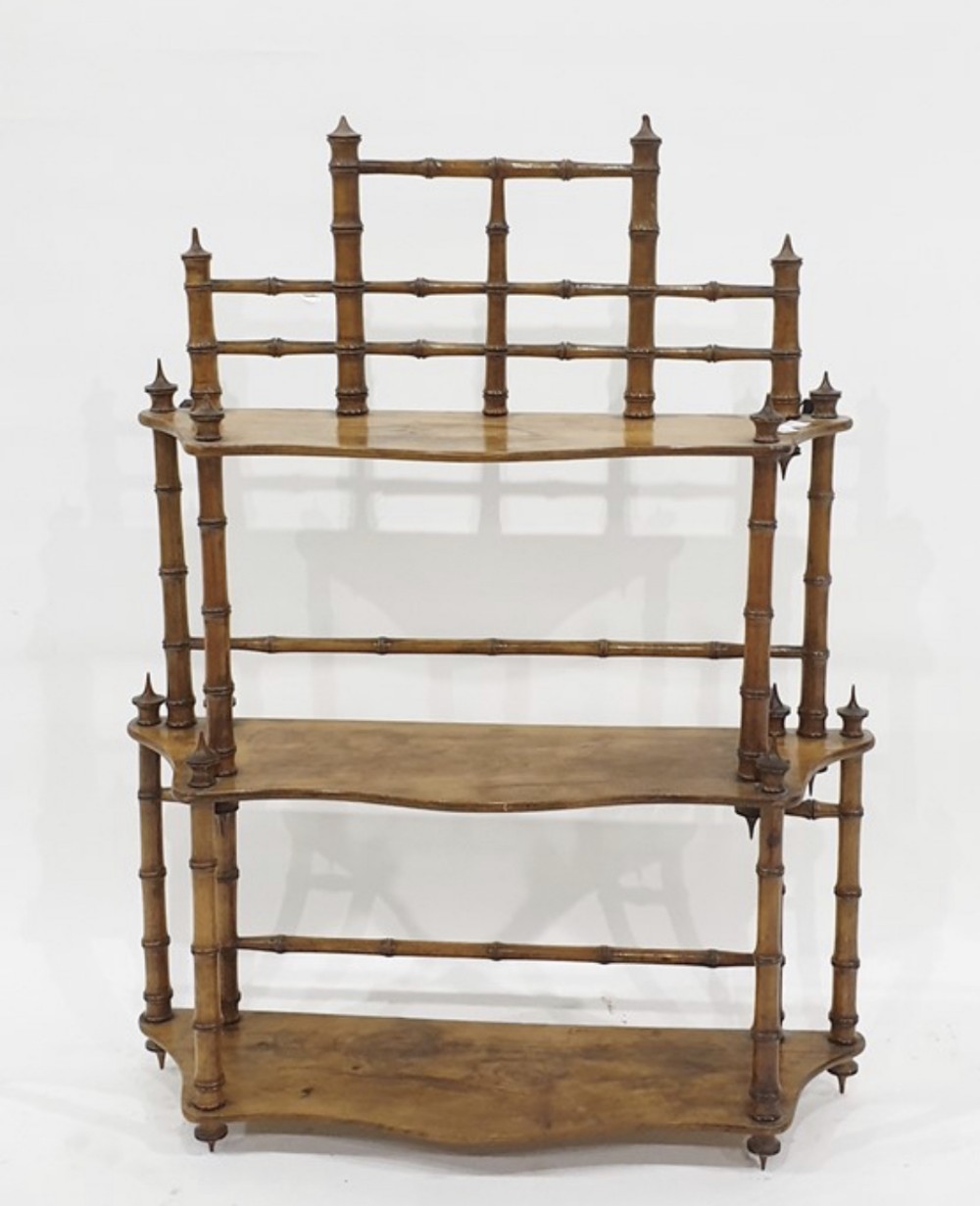 C19th faux bamboo walnut wall shelves