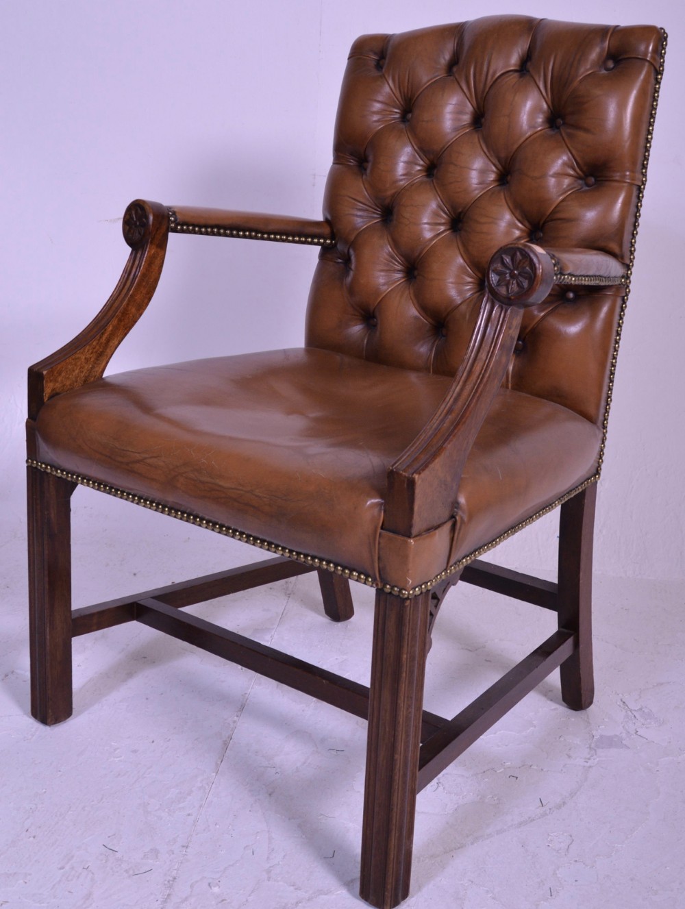 1930s leather covered deep buttoned Gainsborough chair