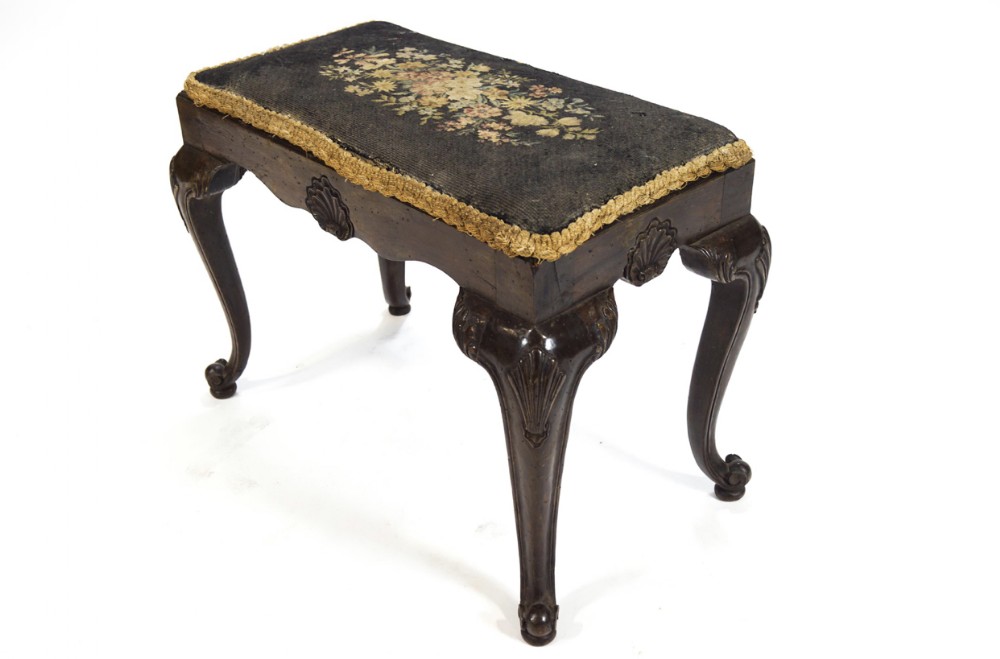 C18th mahogany stool with inset tapestry seat 