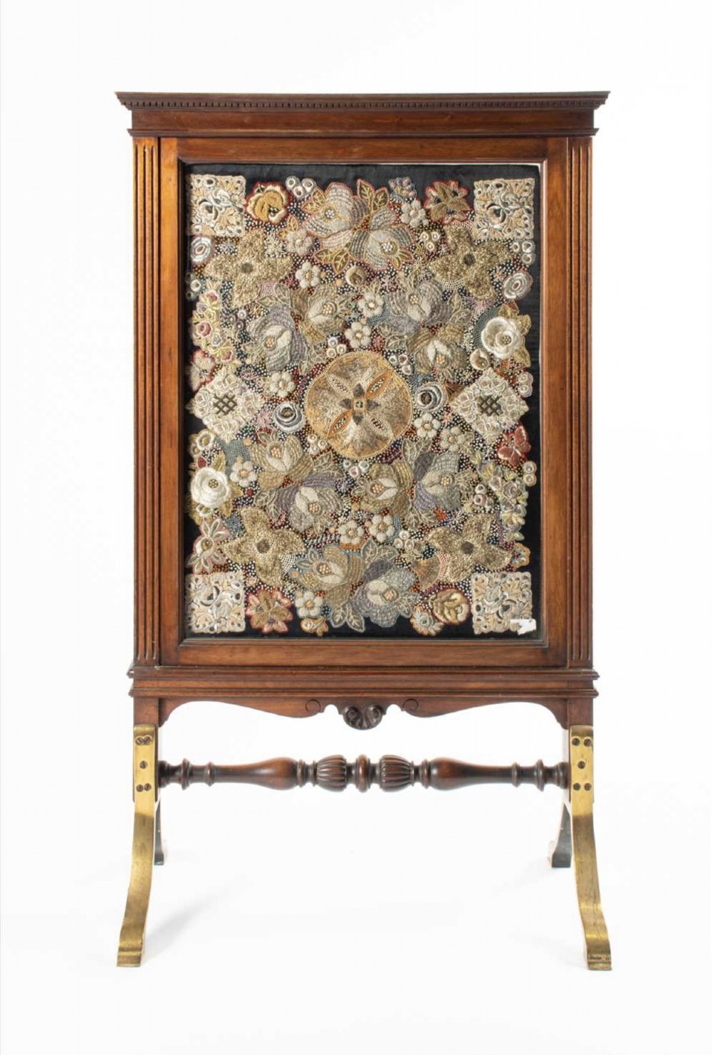 JAS scholbred  fire screen with amazing  silk needlework embroidery 