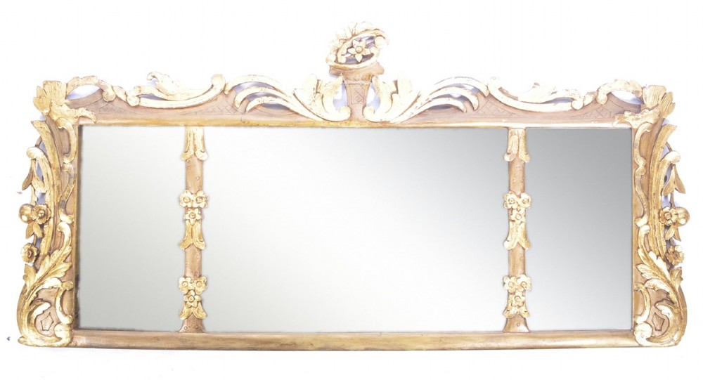 C19th giltwood tryptych overmantel mirror