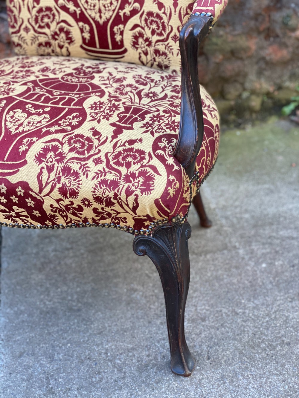 Hepplewhite armchair with red and gold coloured fabric View II