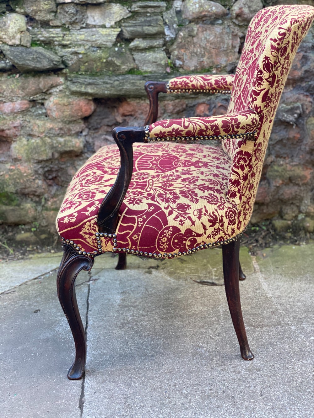 Hepplewhite armchair with red and gold coloured fabric View IV