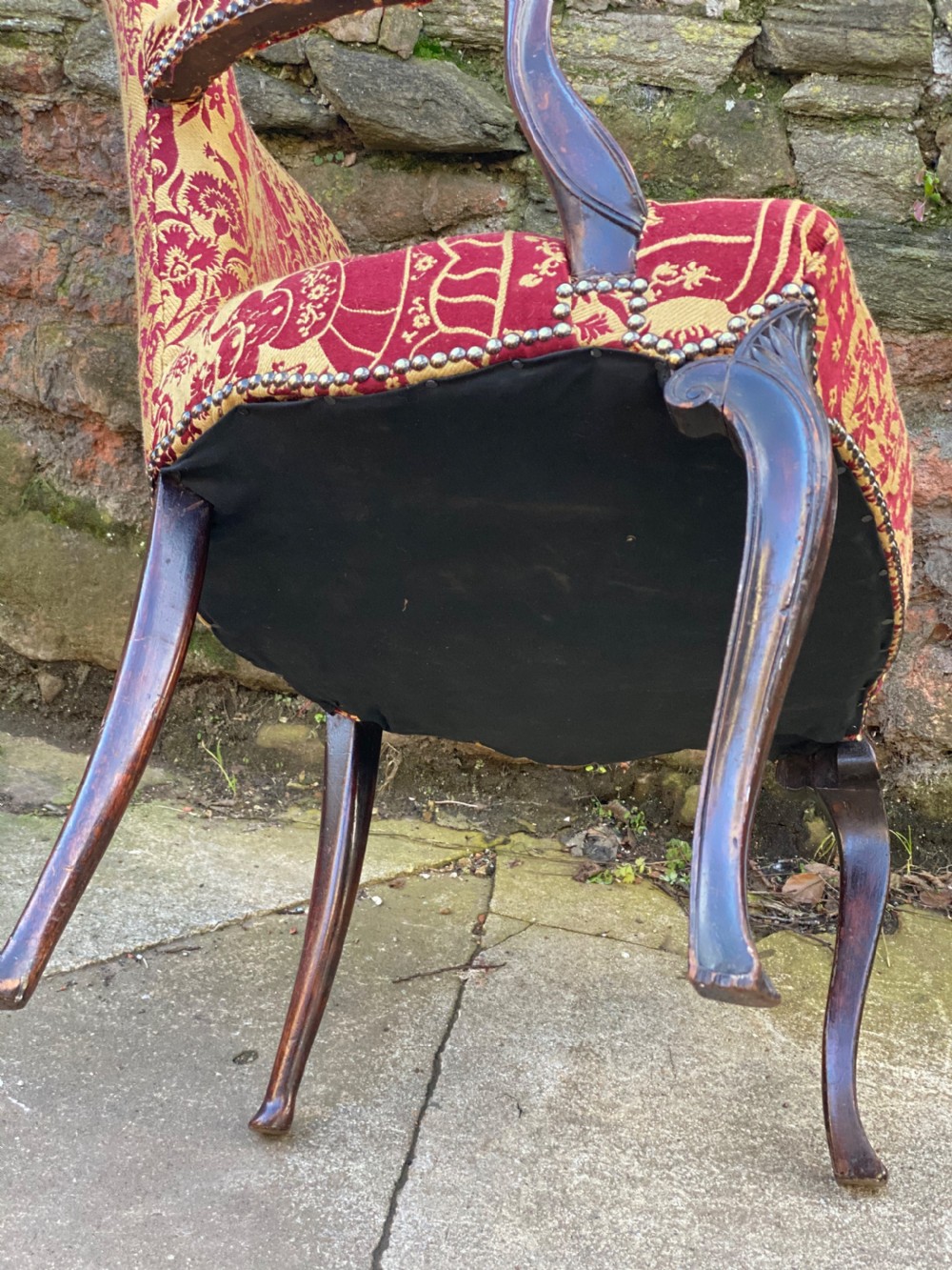 Hepplewhite armchair with red and gold coloured fabric View V