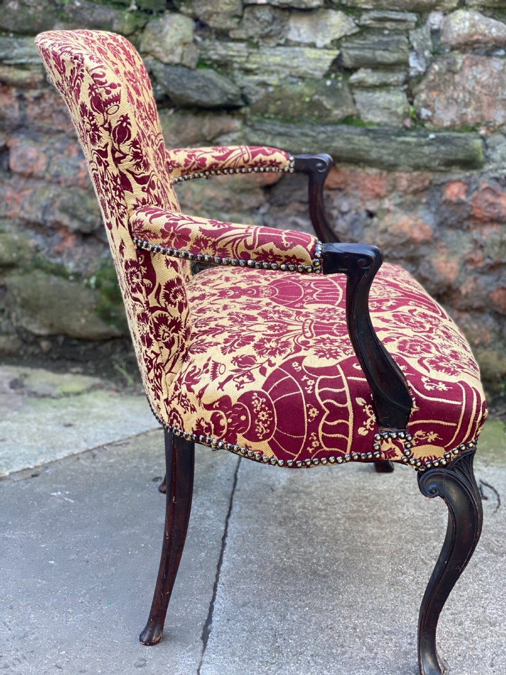 Hepplewhite armchair with red and gold coloured fabric View VI