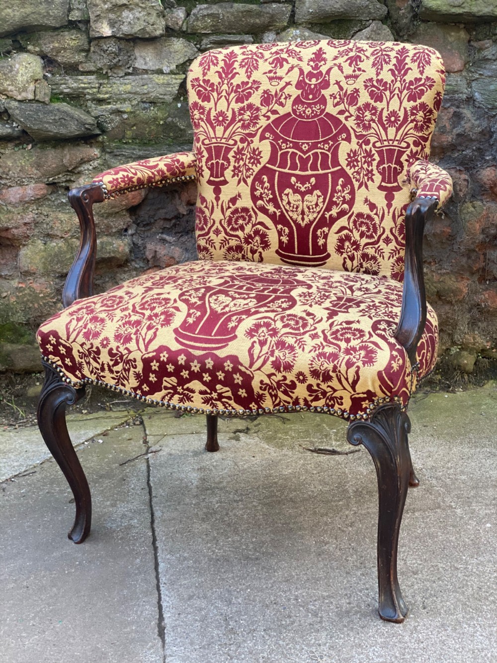 Hepplewhite armchair with red and gold coloured fabric View VII