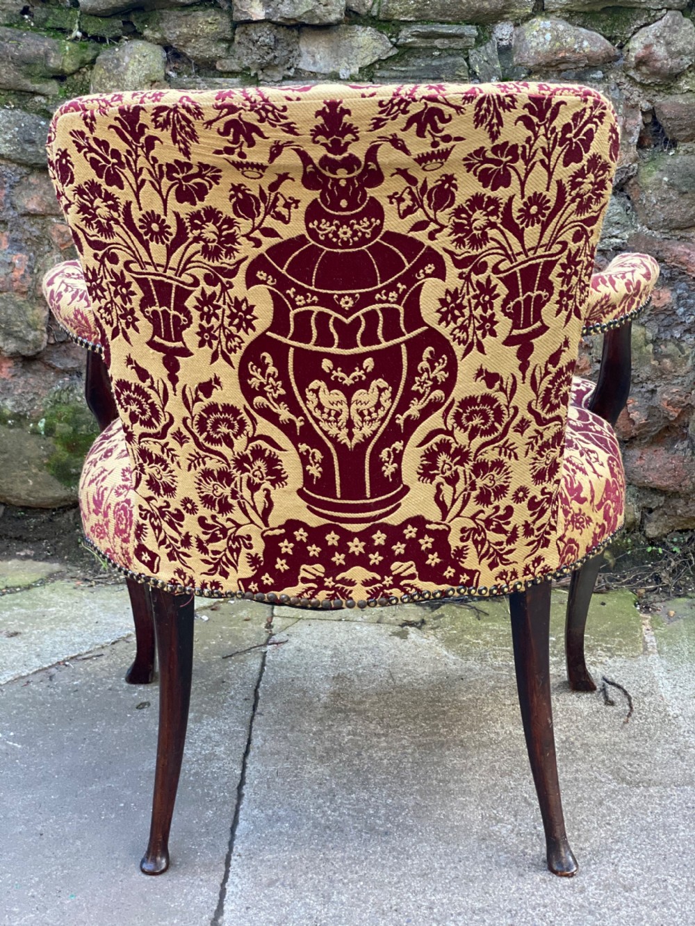 Hepplewhite armchair with red and gold coloured fabric View VIII
