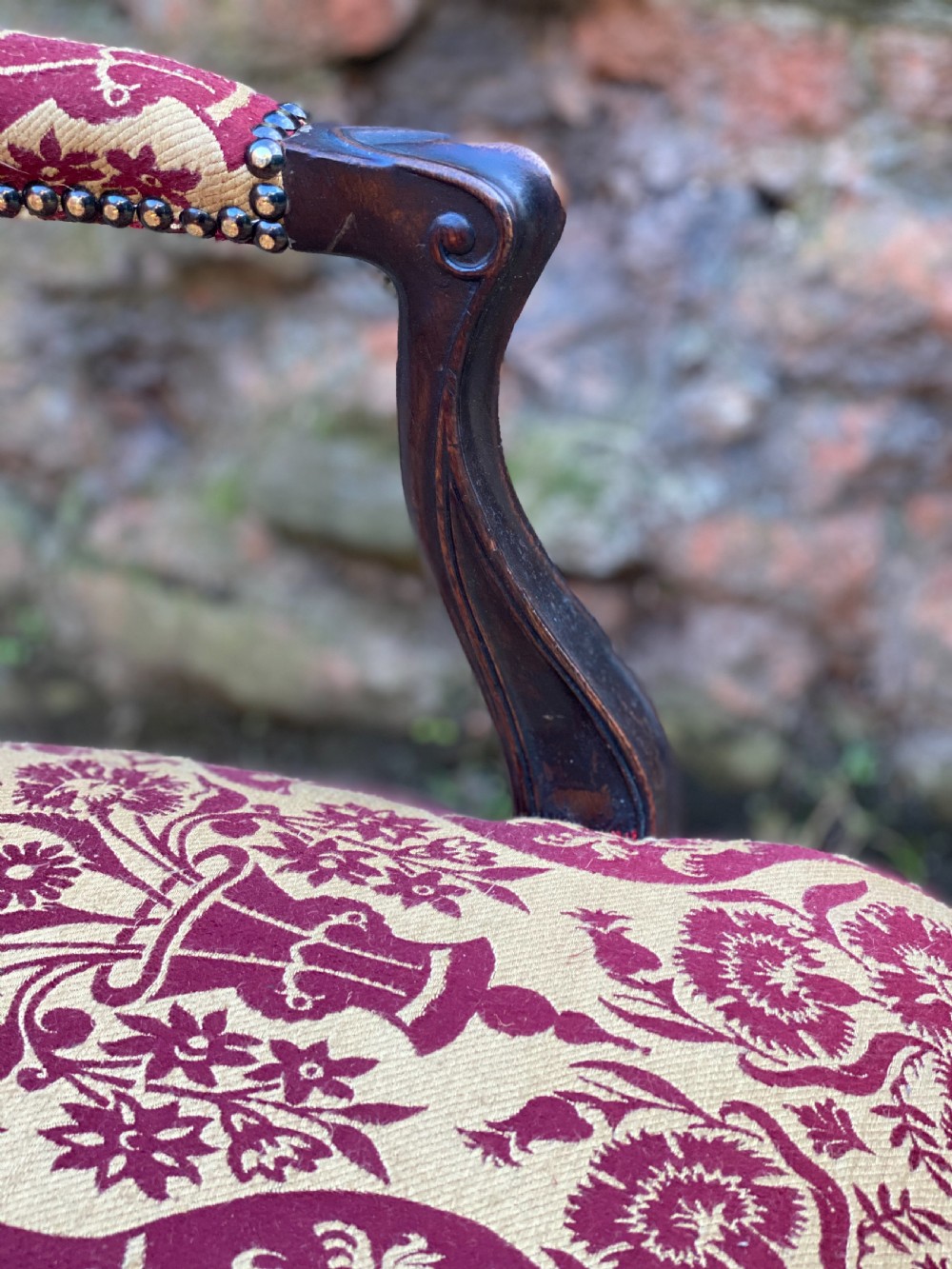Hepplewhite armchair with red and gold coloured fabric View XII