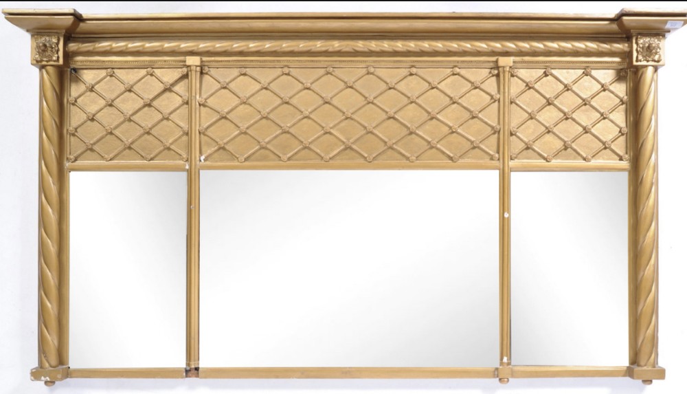 C19th tryptych regency overmantel mirror 