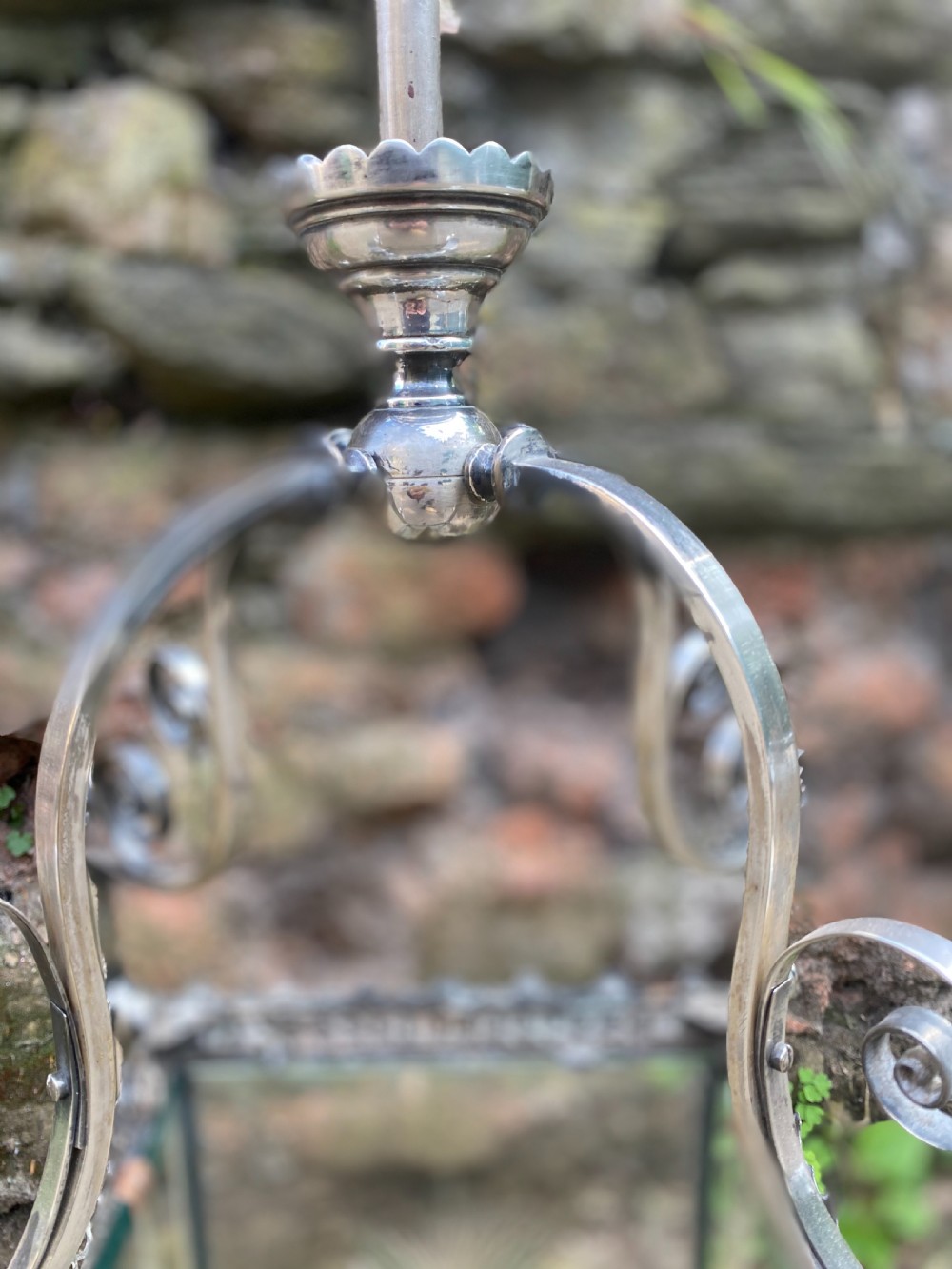 Large hall lantern in silver plate with cut glass panels  View IV