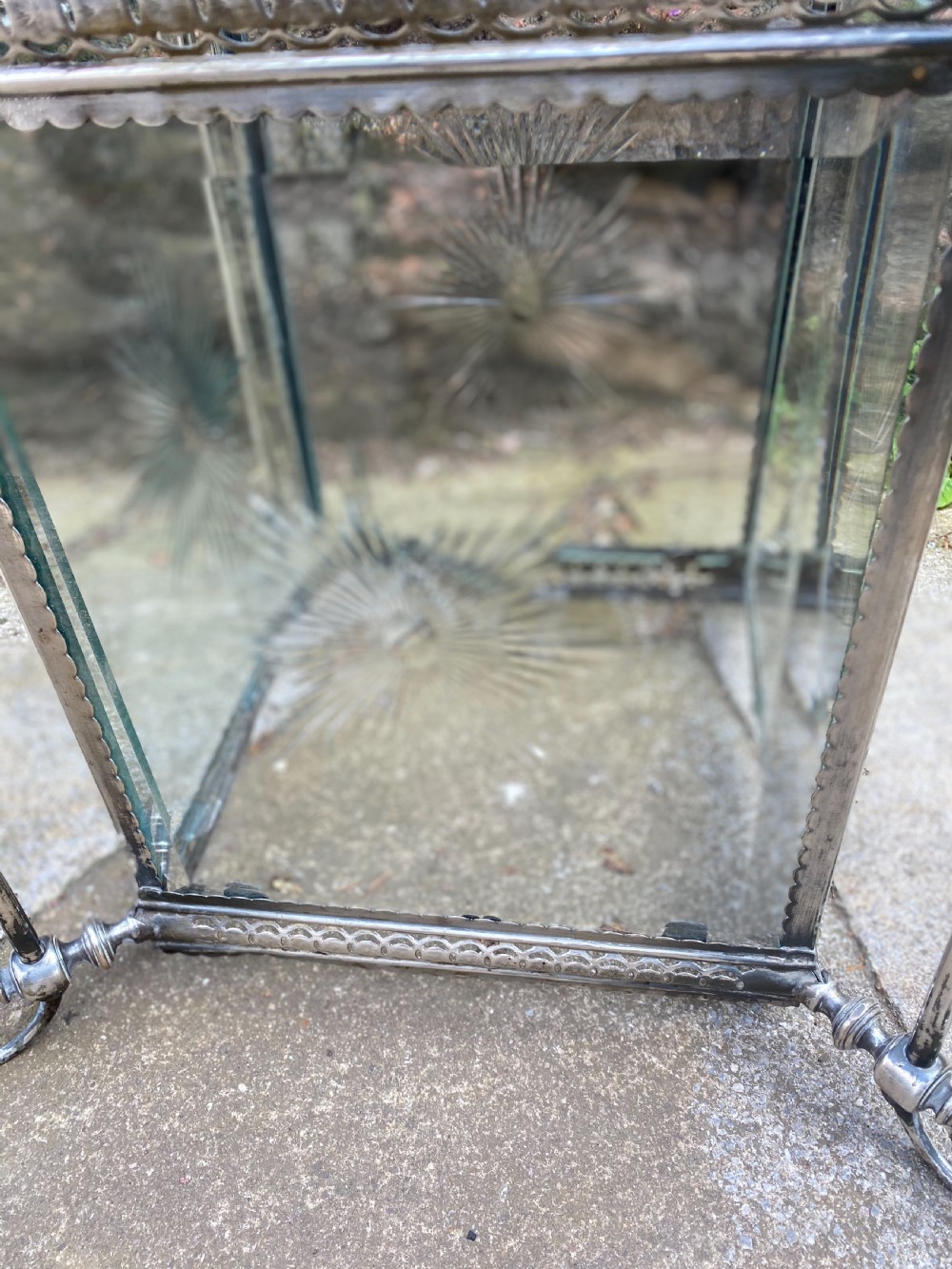 Large hall lantern in silver plate with cut glass panels  View VI
