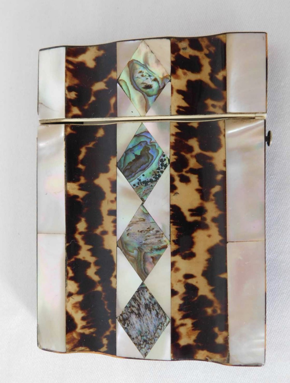 A C19th tortoishell, abolone and mother of pearl card case 