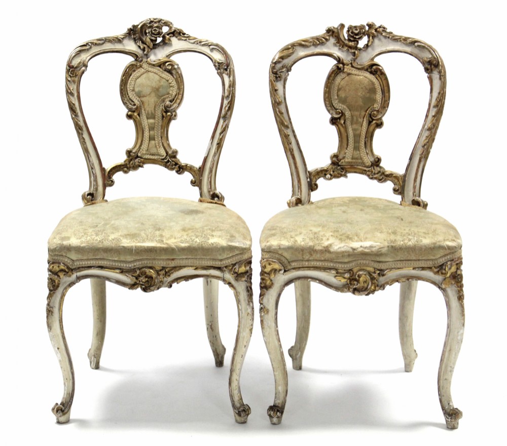 Pair of C19th French gilt and cream chairs 