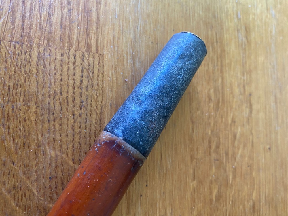 C19th white metal embossed topped malacca walking cane  View III