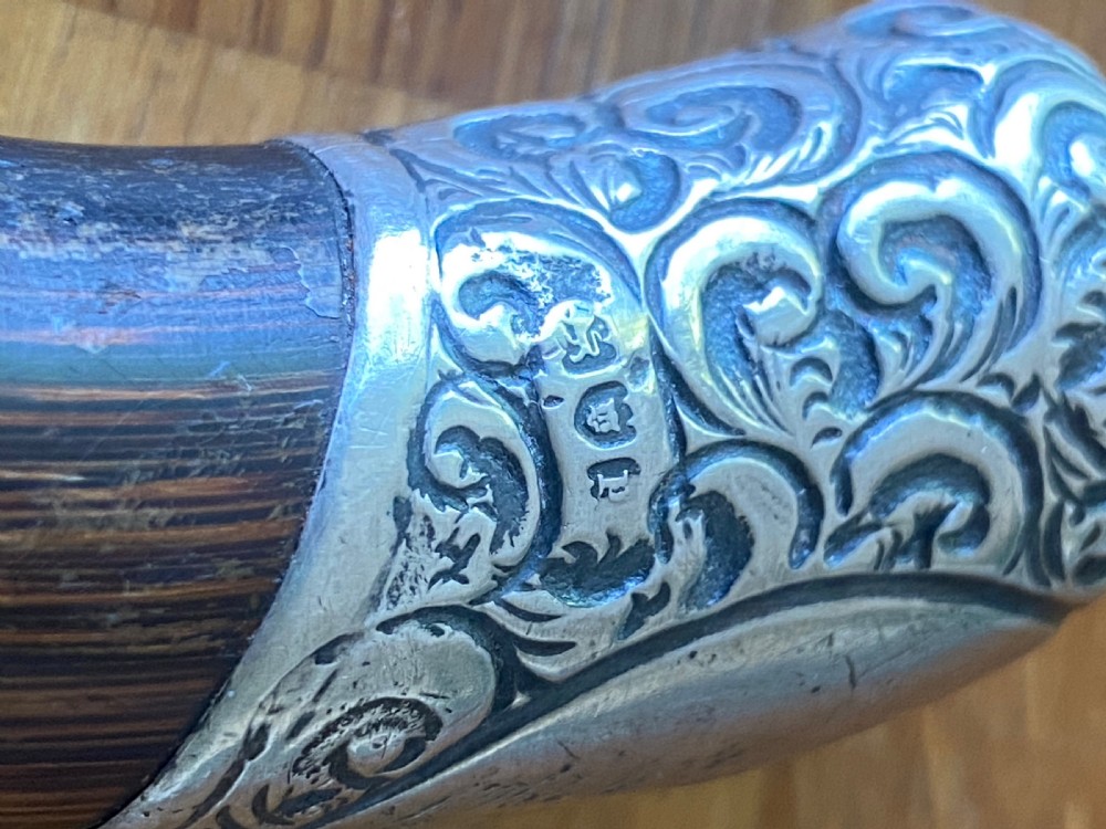 Silver collared and tipped palm wood walking stick View X