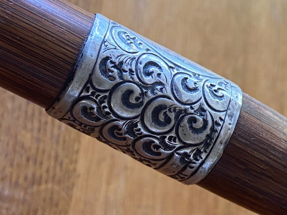 Silver collared and tipped palm wood walking stick View XIII