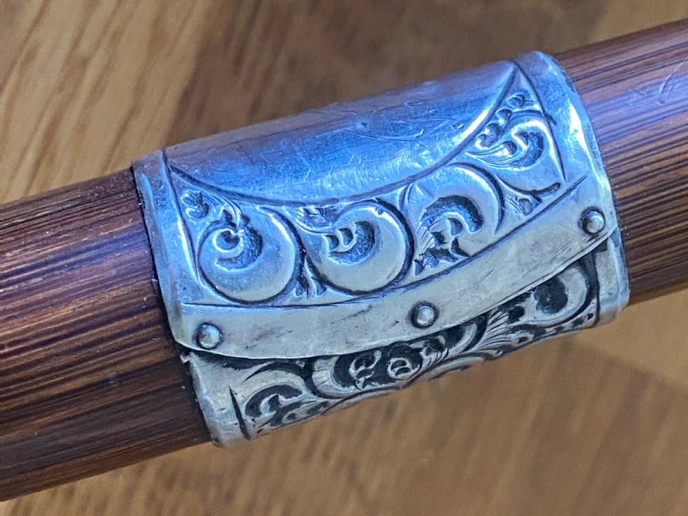 Silver collared and tipped palm wood walking stick View XV