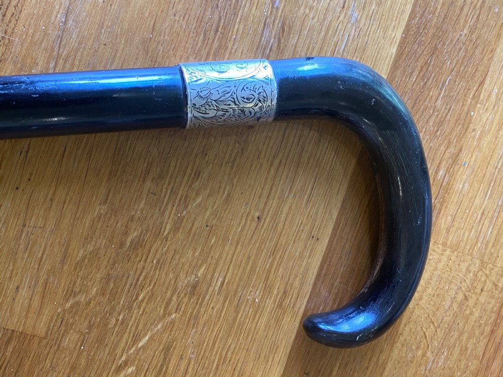 Walking stick horn handle hallmarked collar View II