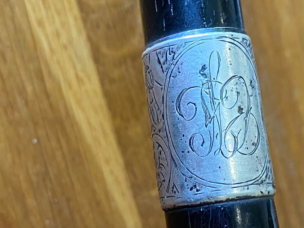 Walking stick horn handle hallmarked collar View XI