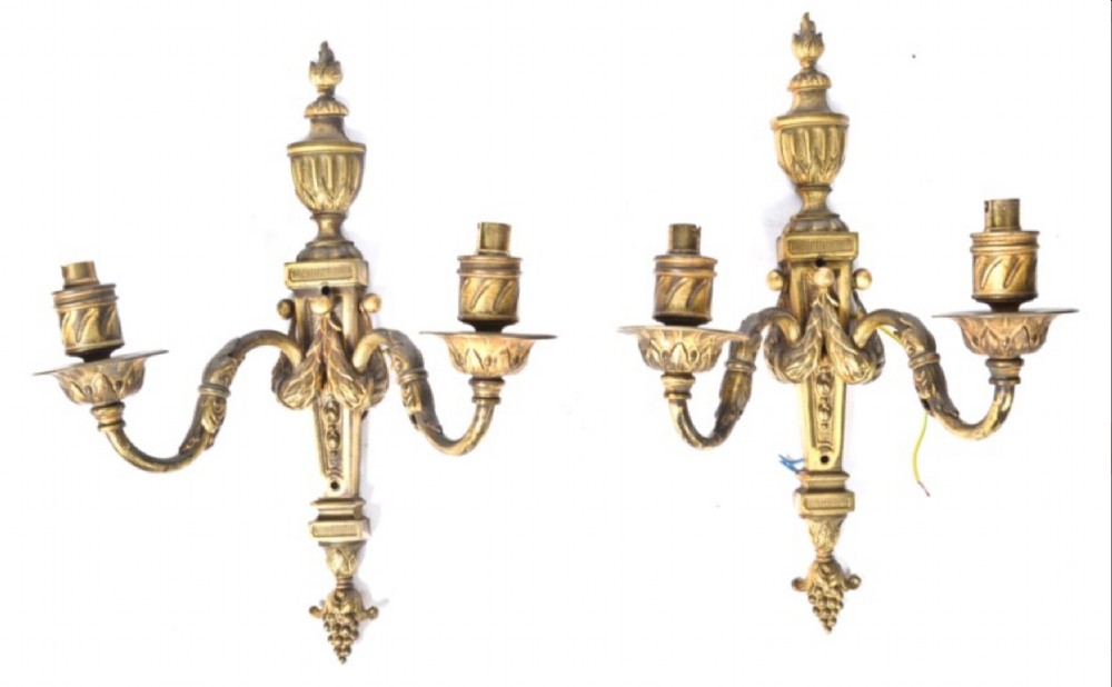 Pair of gilt bronze wall lights  in the Robert Adam taste 