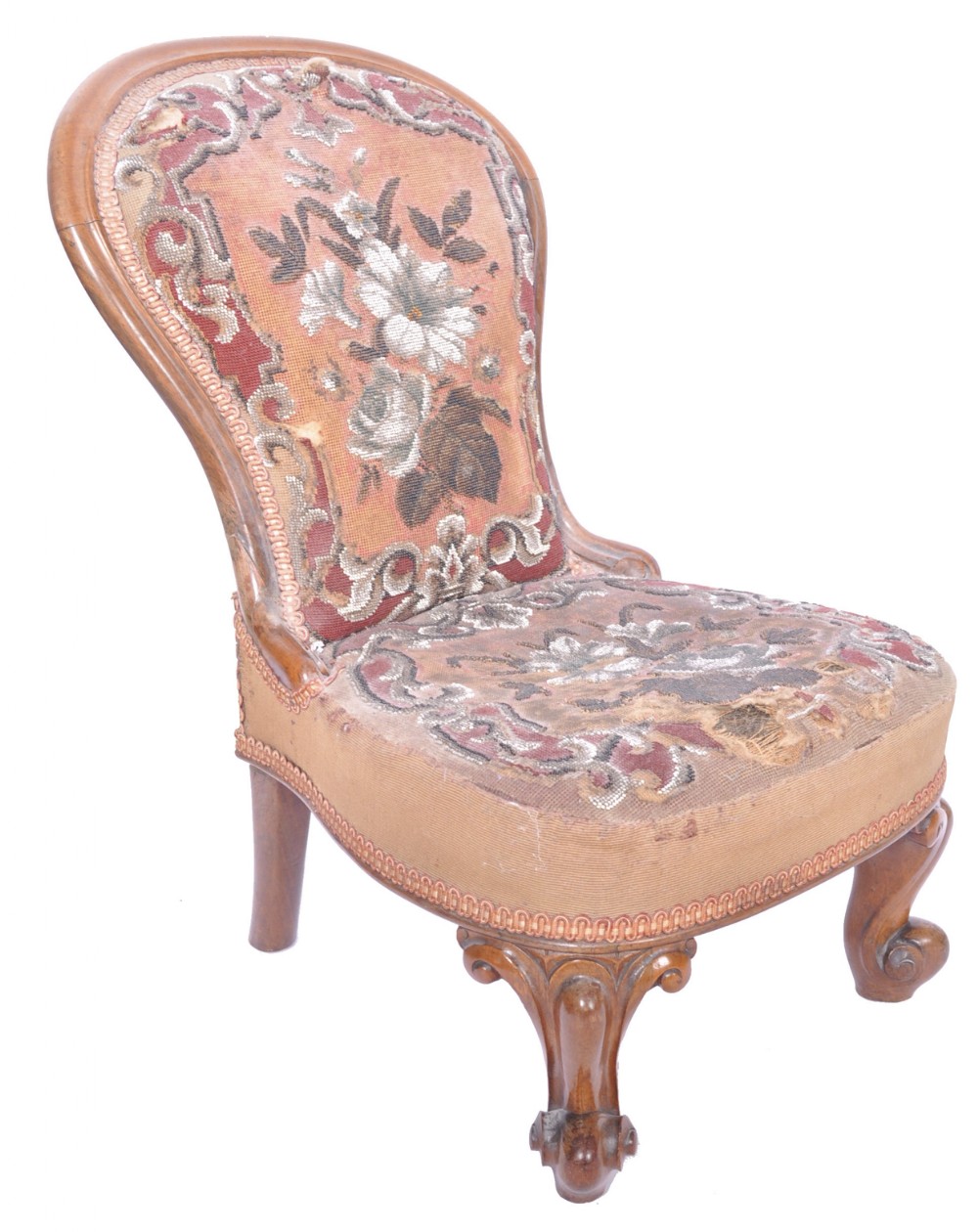 Victorian Walnut beadwork embroidered nursing chair