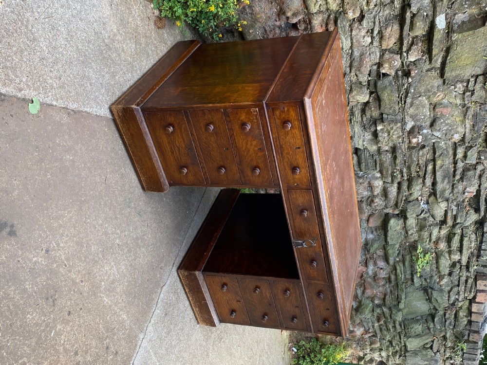 C19th oak pedestal desk of 9 drawers  View III