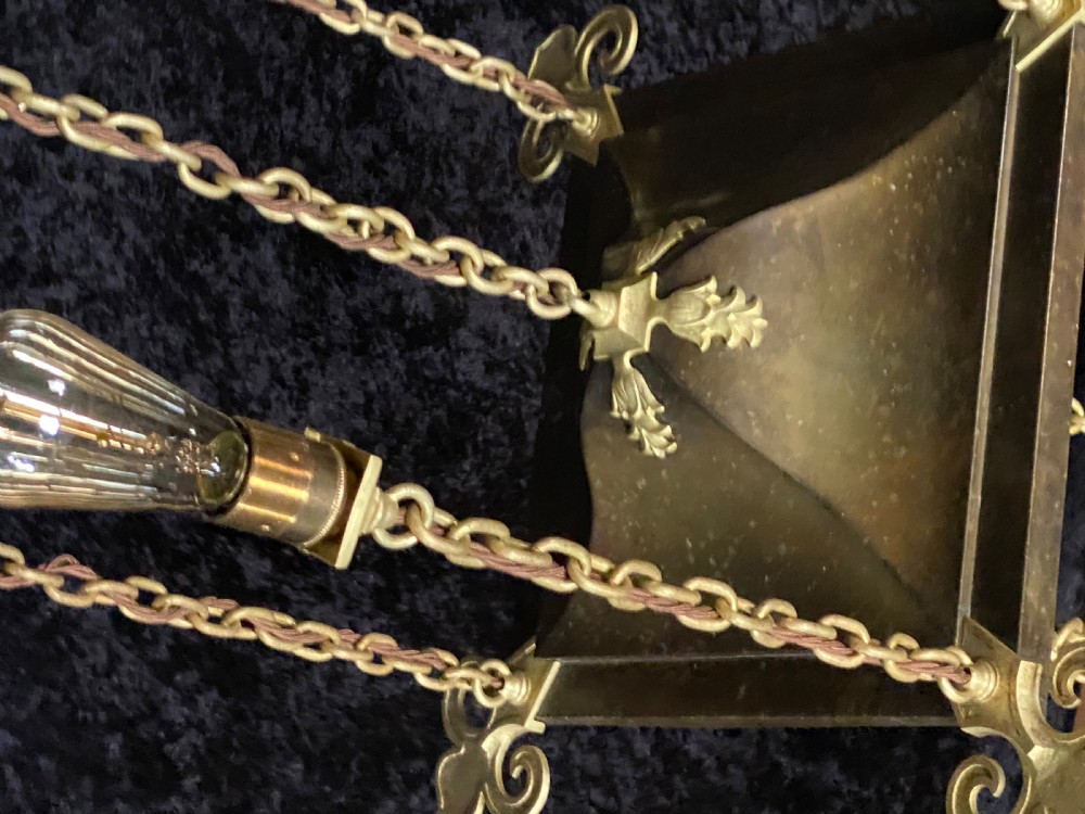 Pair of arts and crafts s style chandeliers C1900 View VIII