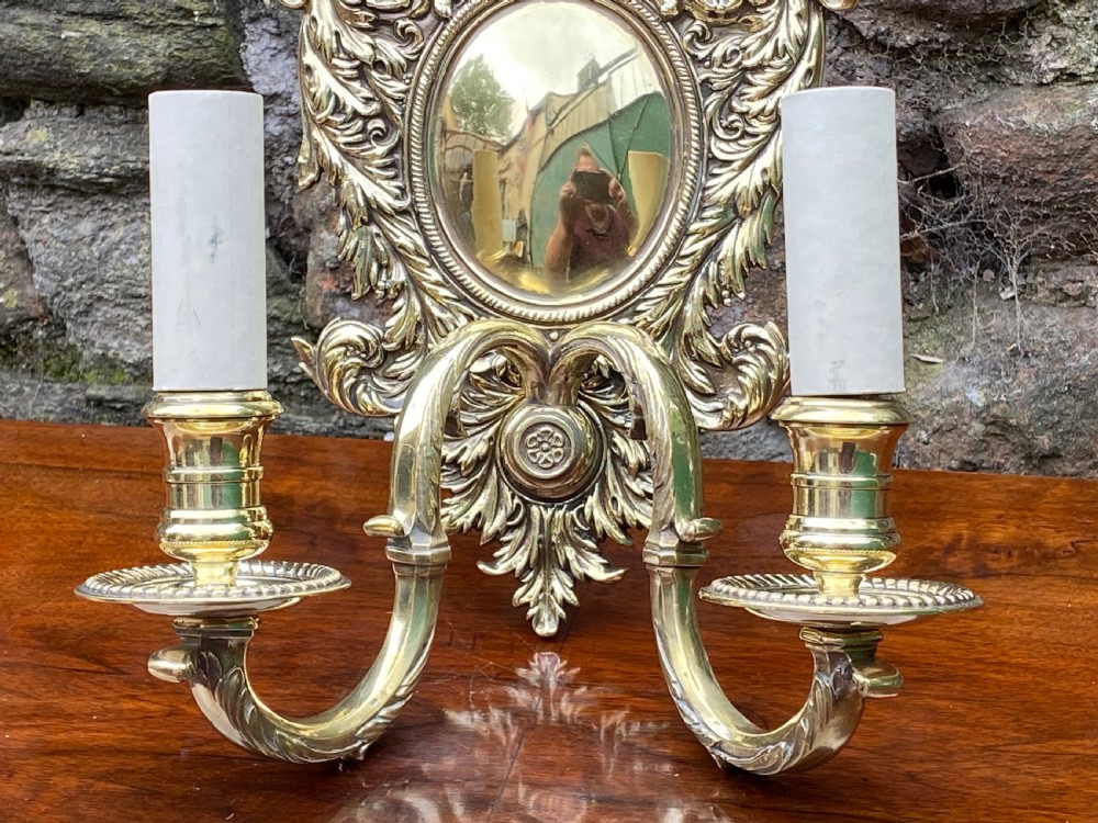 C19th brass twin armed wall light 