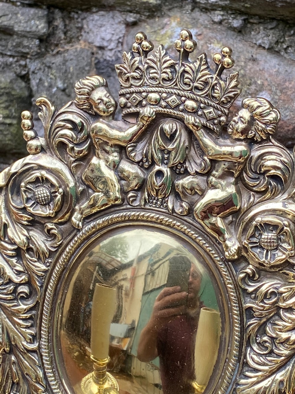 C19th brass twin armed wall light  View III